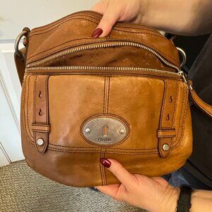 Fossil brown leather shoulder bag